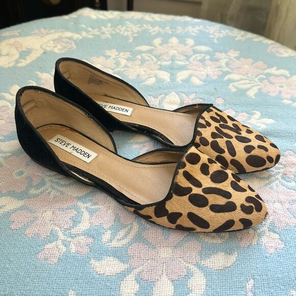*Steve Madden* Sz 8 Calf-Hair Flats Loafers Black Cheetah-Print - Picture 1 of 7